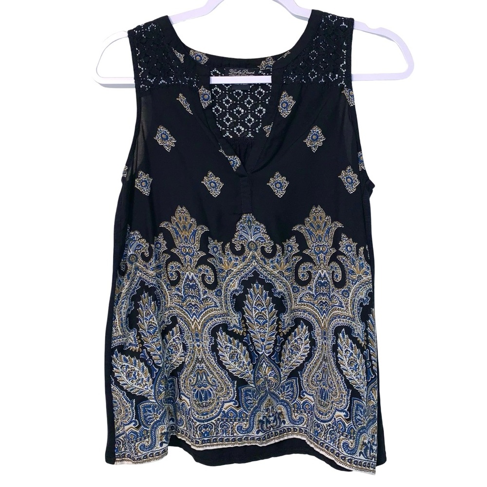 Lucky Brand Crochet Lace Tank Top Lightweight Thin Relaxed Boho Bohemian Summer